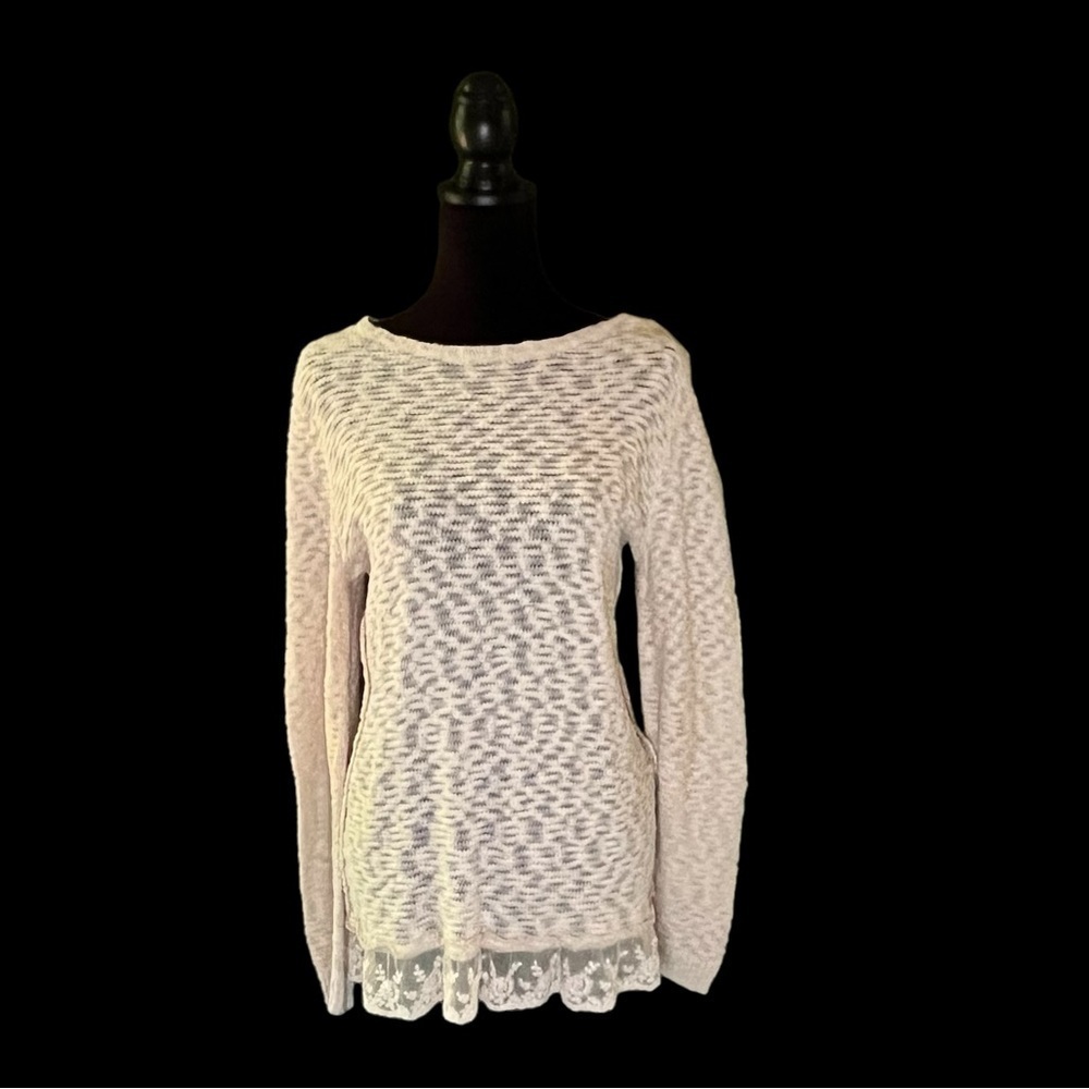 Women's Crystal Kobe Sweater with Lace Trim, Brown, Size L